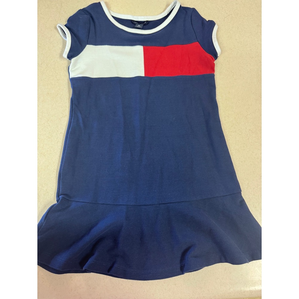 Tommy Hilfiger Girls Navy Blue Colorblock Ruffle Hem Polo Dress Size 6X